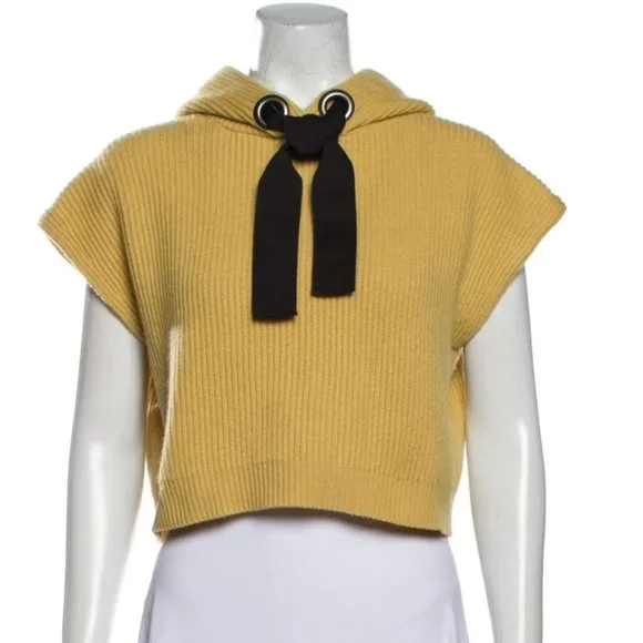 NEW Brunello Cucinelli yellow cashmere crop hoodie sweater vest, monili trim, S - Picture 2 of 4